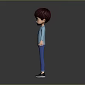 Game and Movie Character 3D Cartoon Boy in Blue Outfit with Brown Hair Black Shoes