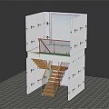 Wooden Staircase with Handrail in Two Story Interior White Wall Model Structure Design