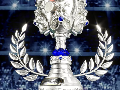 Silver Decorative Trophy With Laurel Leaves Blue Gemstones And Sparkling Background 3d model