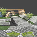 Modern Entrance Gate With Curved Architectural Design Landscaped Gardens And Stone Steps