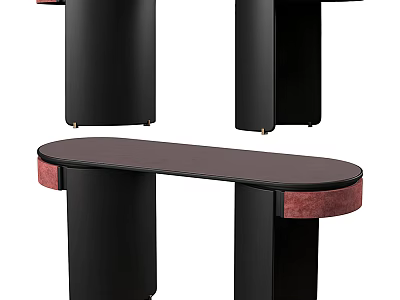 Modern Stylish Dressing Table With Black Frame Pink Red Accents And Curved Top Design 3d model