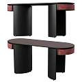 Modern Stylish Dressing Table With Black Frame Pink Red Accents And Curved Top Design