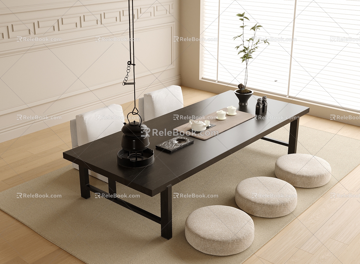 Modern Tatami Tea Table and Chair Tea Set model