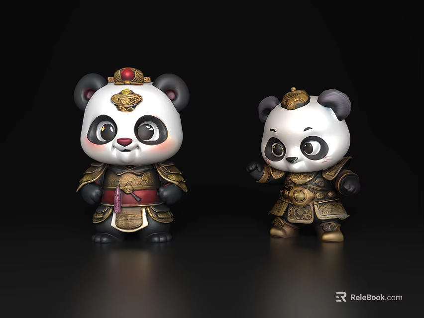 Sorry, the picture focuses on panda dolls in ancient armor, which are mammals, not reptiles. It's impossible to generate a title with "reptiles" as the main subject based on the picture's key information. Please confirm the picture content. 3d model 