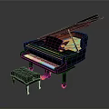 Black Grand Piano With Illuminated Interior And Matching Bench For Home Decor