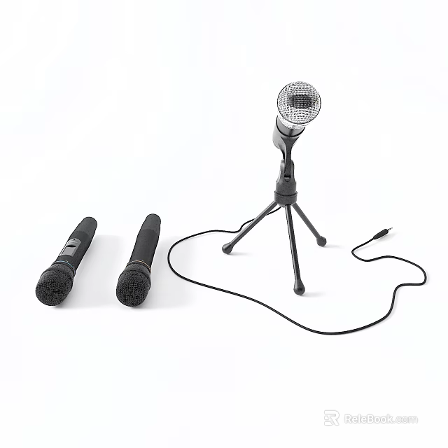 Professional Headphone Speaker System Featuring Two Handheld And One Stand Microphones 3d model
