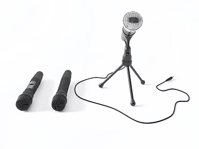 Professional Headphone Speaker System Featuring Two Handheld And One Stand Microphones 3d model