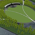 Green Circular Park Area With Trees Water Paths And Structures