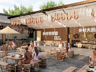 New Chinese Country Food Courtyard Farmhouse Restaurant Banquet Seat Earth Restaurant Sausage Bacon Country Stove 3d model