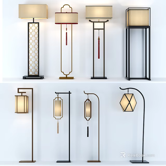 Modern Floor Lamps with Geometric Shades and Decorative Frames for Interior Design 3d model