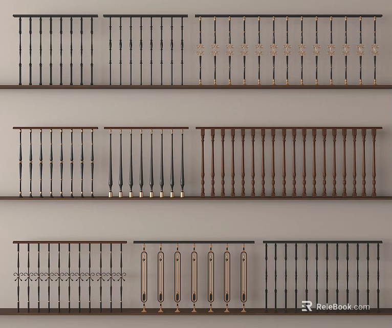 Stylish Railings Designs Featuring Metal Wooden And Ornate Baluster Styles 3d model 