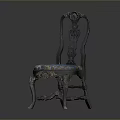 Elegant Classic Dining Chair With Intricate Carved Backrest Blue Floral Upholstered Seat And Ornate Legs