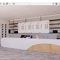 Digital Store Interior Design With Modern Counter And Product Shelves