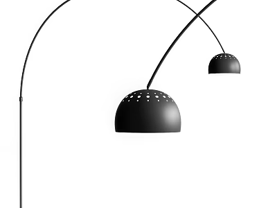 Stylish Modern Black Floor Lamp Featuring Curved Arm And Perforated Shade 3d model