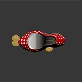 Red Polka Dot High Heels with Coin on Heel and Scattered Coins on Black Background