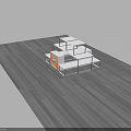 Modern Mall Store With White Exhibition Stand Orange Sign And Dark Wooden Floor