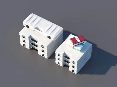White Stackable Storage Baskets with Books on Top for Home Organization 3d model