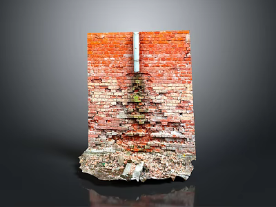 Red Brick Wall Structure With White Pipe And Broken Bottom Fragments 3d model