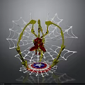 Spider Web Structure Featuring Golden Frame Red Spider Man Figure And Captain America Shield