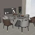 Modern Round Marble Dining Table Set With Matching Chairs And Kitchen Cabinets 3d model