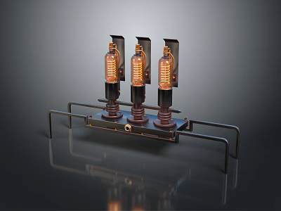 Glowing Vacuum Tubes On Metal Stand With Dark Background Display Setup 3d model