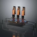 Glowing Vacuum Tubes On Metal Stand With Dark Background Display Setup