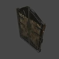 Ancient Medieval Style Wooden Door With Intricate Metal Hardware And Carved Patterns