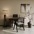 Modern Minimalist Desk Chair Set With Floor Lamp Vase Branches And Wall Artwork