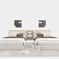 Stylish Single Beds With Upholstered Headboards Nightstand Decorative Paintings And Rug With Magazines