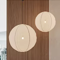 Stylish Round Fabric Pendant Lights Against Wooden Wall With City View