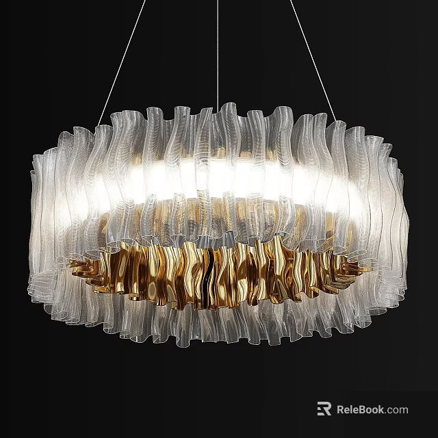 Modern Transparent Glass Chandelier With Wavy Design And Gold Accents 3d model 