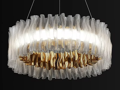Modern Transparent Glass Chandelier With Wavy Design And Gold Accents 3d model
