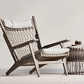 Natural Wooden Frame Leisure Chair With Woven Design White Cushion And Matching Side Table