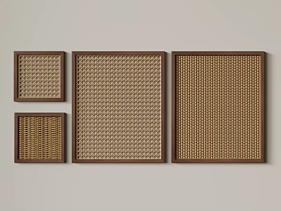 Woven Texture Picture Frames With Dark Borders Arranged On Light Wall Various Sizes 3d model