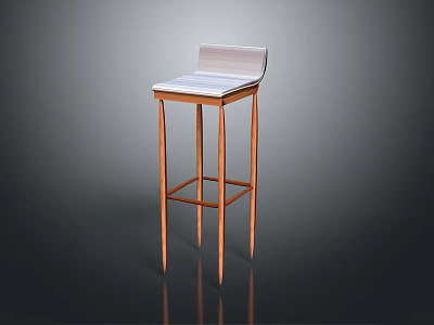 Modern Bar Stool With Light Colored Seat Backrest And Copper Metal Frame 3d model