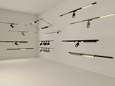 Various Types of Downlights and Spotlights in Modern Display Room with Ceiling and Wall Mounts 3d model