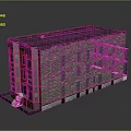 Multi Story Brick Building Model With Red Facade Gray Walls And Windows