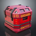 Red Emergency Equipment Container With Yellow Black Warning Stripes And Side Windows 3d model