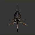 Worn Orange Retro Futuristic Spaceship With Damaged Wings And Transparent Cockpit