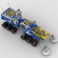 Blue Building Block Space Rover with Large Wheels Transparent Yellow Section and Antenna
