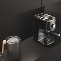 Restaurant Coffee Station With Black Metallic Coffee Machine And Wooden Handle Cup