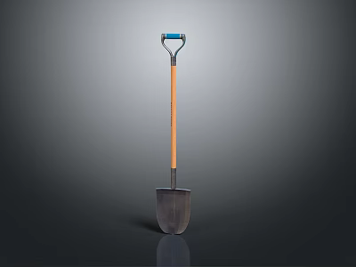 Agricultural Shovel With Orange Handle Blue Grip And Metal Blade For Farming Work 3d model
