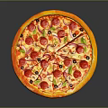 Delicious Fresh Pizza With Tomato Slices Black Olives Green Vegetables And Melted Cheese