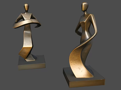 Abstract Human Form Landscape Sculptures With Bronze Colored Flowing Curves And Square Base 3d model