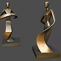 Abstract Human Form Landscape Sculptures With Bronze Colored Flowing Curves And Square Base