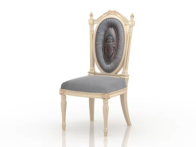 Elegant European Style Dining Chair With Carved Details Oval Backrest And Gray Upholstered Seat 3d model