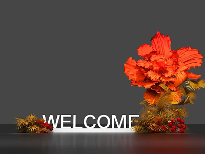 Eye Catching Photo Check in Spot With Welcome Sign Orange Flowers And Red Berries 3d model