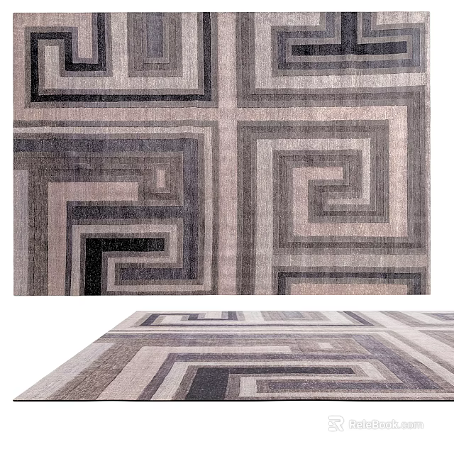 Modern Square Rug With Geometric Spiral Patterns And Gray Black Beige Tones 3d model