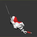 Detailed Silver Robot Figure With Red Cape And Blue And Red Weapons