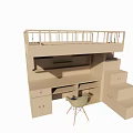 Functional Bunk Bed with Upper Sleeping Area Safety Rail Staircase Desk and Storage Cabinet 3d model